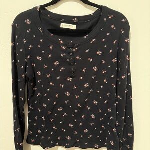Lucky Brand Black Floral Long Sleeve Top